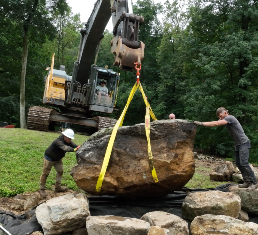 Some boulders weighed approximately 30,000 pounds and required an 80,000-pound machine to move. At that scale, a small positioning mistake can create a serious problem. Operators, spotters, builders, and designers all need to understand what the stone is meant to accomplish before it reaches its final location.