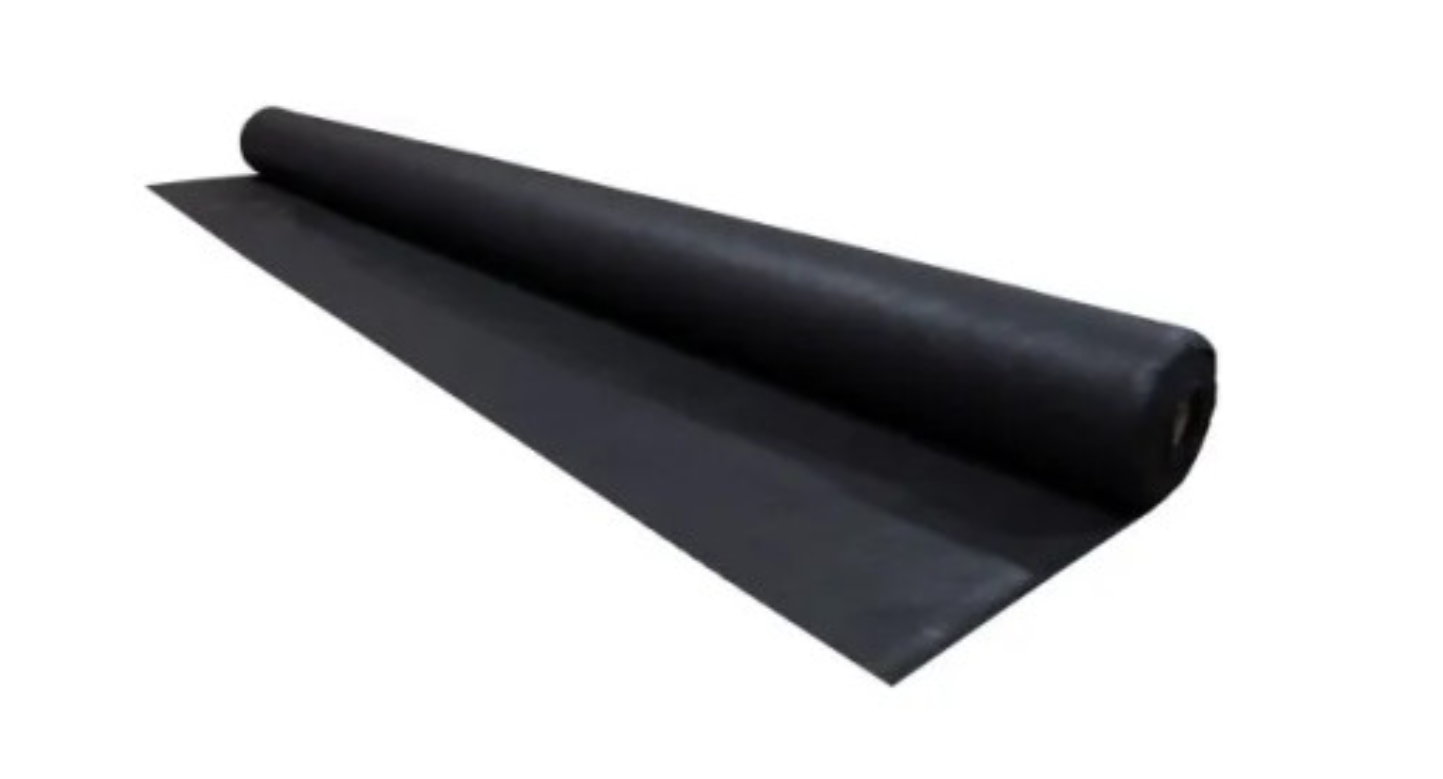 A rolled black EPDM pond liner ready for installation. 