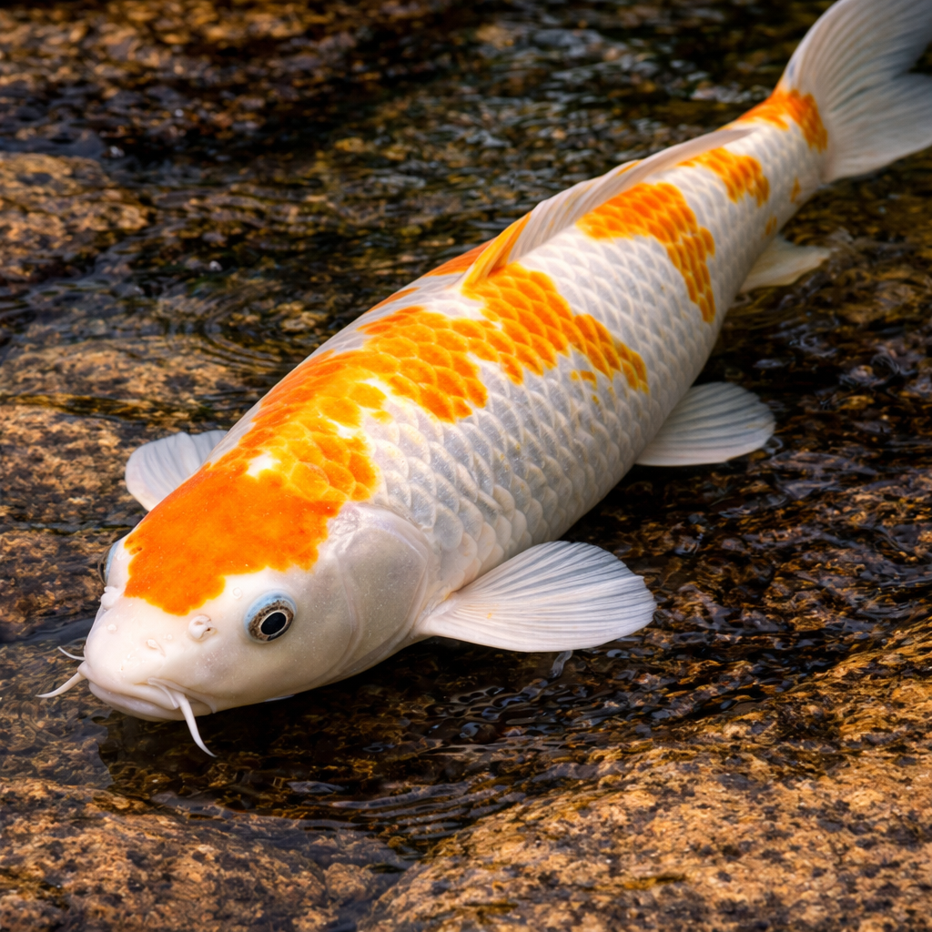 Hariwake combines metallic shine with patterned color, often in yellow or orange over a lighter base. It&rsquo;s a popular pond choice because it brings brightness, contrast, and a more decorative look without feeling too complex.