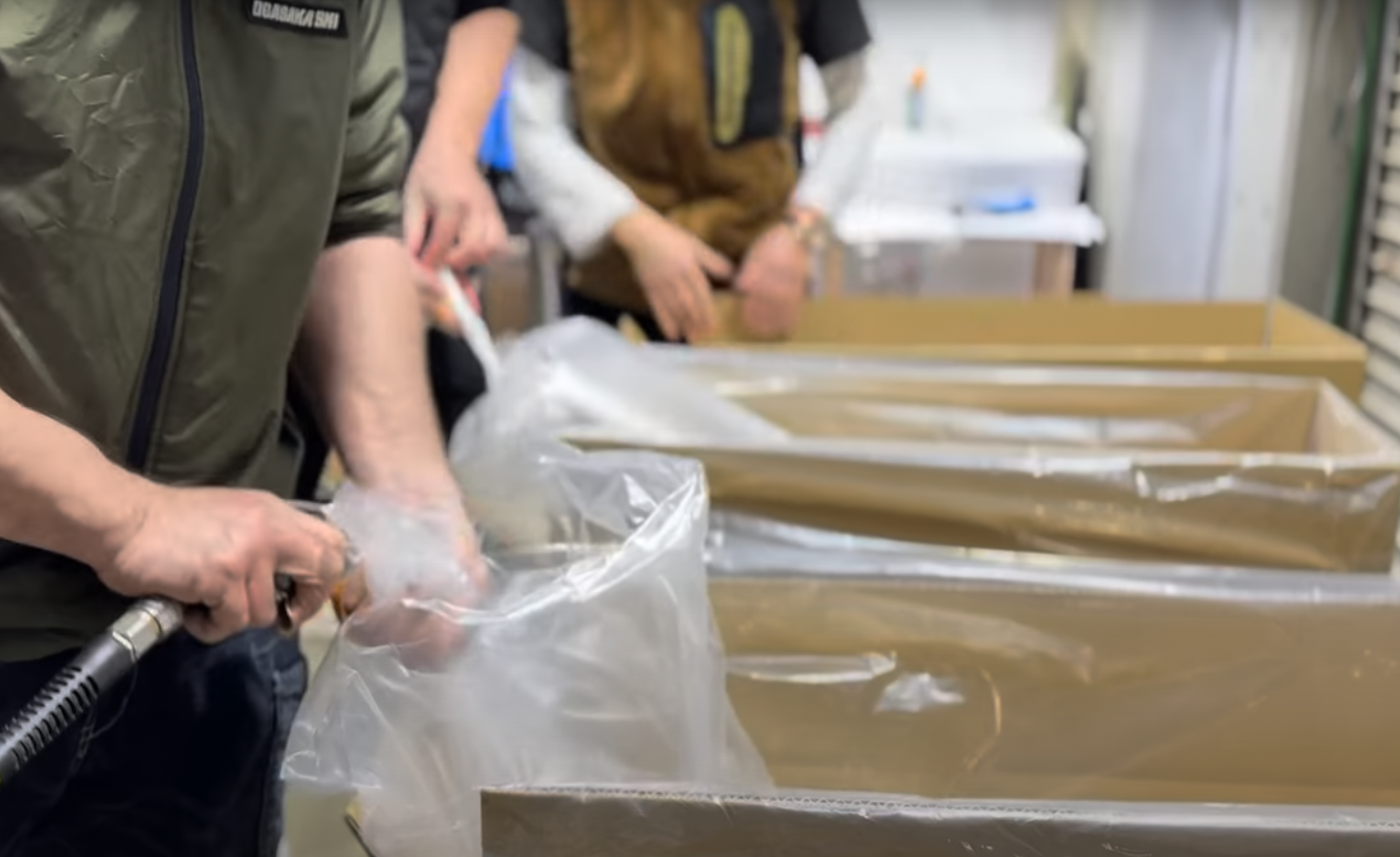 Each koi fish is double-bagged for protection.