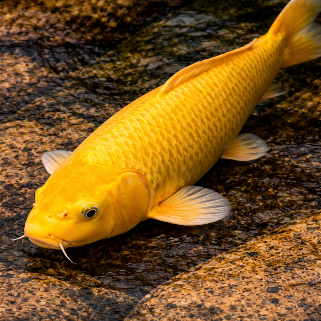 Yamabuki Ogon is a metallic yellow or gold koi that catches light beautifully and stays easy to spot across the pond. It&rsquo;s widely recognized as one of the most popular metallic koi varieties.